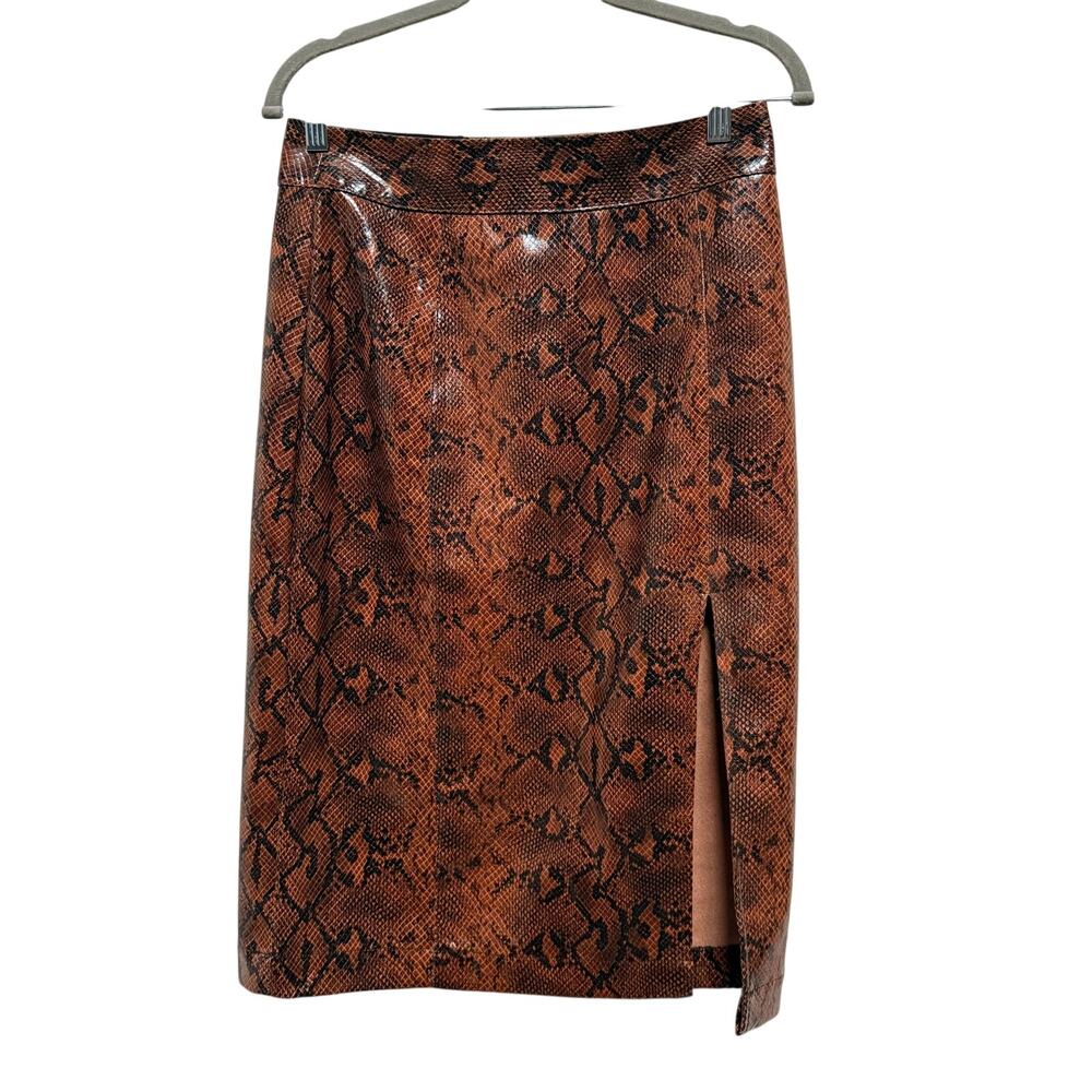 Express X Negin Mirsalehi Skirt Women's 4 Faux Snakeskin Pencil Brown